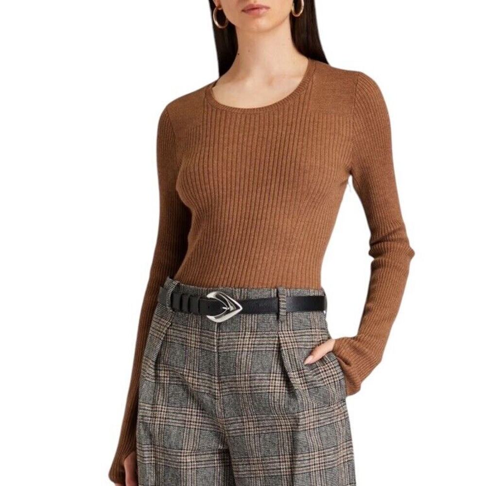 Rag & Bone Audrina Ribbed Wool Blend Sweater Women S Camel Neutral Crew $250